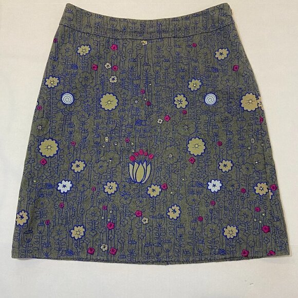 White Stuff gray skirt with embroidered flowers and little elephants, 14 - Picture 1 of 8